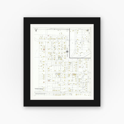 Old map wall art mockup — black gallery frame with white mat — Sanborn Fire Insurance Map from Irving, Dallas County, Texas (1942), Sheet #0004