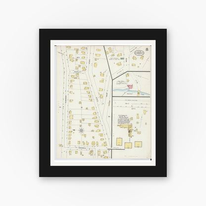 Old map wall art mockup — black gallery frame with white mat — Sanborn Fire Insurance Map from Conneaut, Ashtabula County, Ohio (1898), Sheet #0008
