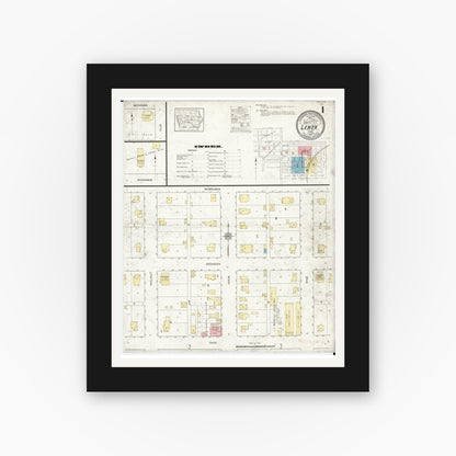 Old map wall art mockup — black gallery frame with white mat — Sanborn Fire Insurance Map from Lenox, Taylor County, Iowa (1912), Sheet #0001