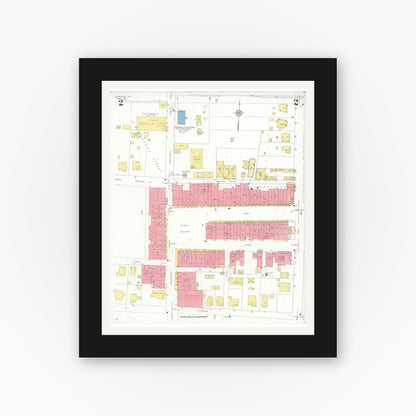 Old map wall art mockup — black gallery frame with white mat — Sanborn Fire Insurance Map from Commerce, Hunt County, Texas (1933), Sheet #0002