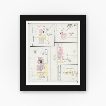 Old map wall art mockup — black gallery frame with white mat — Sanborn Fire Insurance Map from Ironton, Lawrence County, Ohio (1889), Sheet #0013