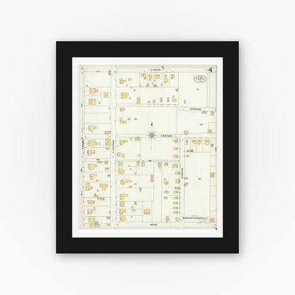 Old map wall art mockup — black gallery frame with white mat — Sanborn Fire Insurance Map from Paris, Lamar County, Texas (1902), Sheet #0004