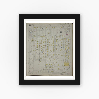 Old map wall art mockup — black gallery frame with white mat — Sanborn Fire Insurance Map from Herrin, Williamson County, Illinois (1947), Sheet #0021