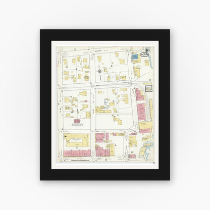 Old map wall art mockup — black gallery frame with white mat — Sanborn Fire Insurance Map from Palatka, Putnam County, Florida (1915), Sheet #0010