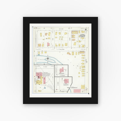 Old map wall art mockup — black gallery frame with white mat — Sanborn Fire Insurance Map from Owosso, Shiawassee County, Michigan (1915), Sheet #0008