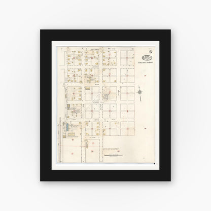 Old map wall art mockup — black gallery frame with white mat — Sanborn Fire Insurance Map from Bartlett, Bell and Williamson Counties, Texas (1940), Sheet #0006
