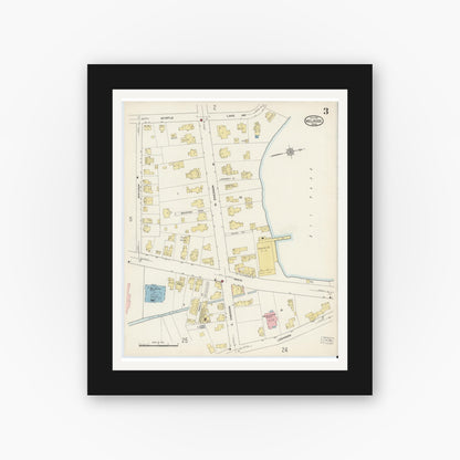 Old map wall art mockup — black gallery frame with white mat — Sanborn Fire Insurance Map from Melrose, Middlesex County, Massachusetts (1915), Sheet #0003