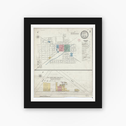Old map wall art mockup — black gallery frame with white mat — Sanborn Fire Insurance Map from Redkey, Jay County, Indiana (1895) - Complete Map Set