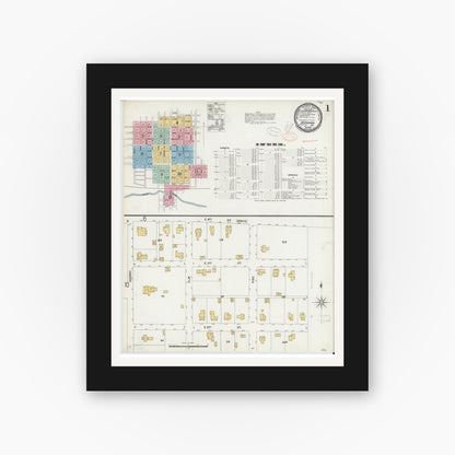 Old map wall art mockup — black gallery frame with white mat — Sanborn Fire Insurance Map from Bonham, Fannin County, Texas (1897), Sheet #0001