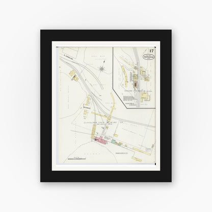 Old map wall art mockup — black gallery frame with white mat — Sanborn Fire Insurance Map from Ishpeming, Marquette County, Michigan (1897), Sheet #0017