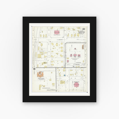 Old map wall art mockup — black gallery frame with white mat — Sanborn Fire Insurance Map from Monmouth, Warren County, Illinois (1913), Sheet #0020