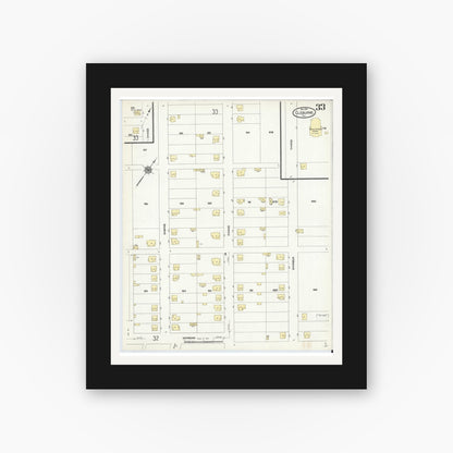 Old map wall art mockup — black gallery frame with white mat — Sanborn Fire Insurance Map from Cleburne, Johnson County, Texas (1910), Sheet #0033
