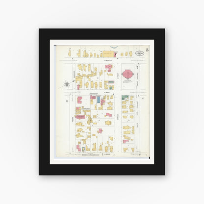 Old map wall art mockup — black gallery frame with white mat — Sanborn Fire Insurance Map from Adrian, Lenawee County, Michigan (1908), Sheet #0005