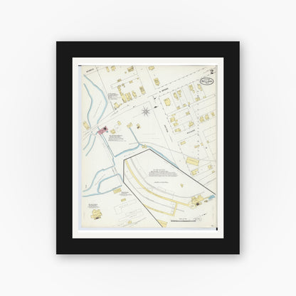 Old map wall art mockup — black gallery frame with white mat — Sanborn Fire Insurance Map from Bellaire, Antrim County, Michigan (1907), Sheet #0002