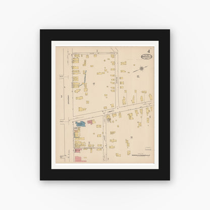 Old map wall art mockup — black gallery frame with white mat — Sanborn Fire Insurance Map from Monticello, Sullivan County, New York (1921), Sheet #0004