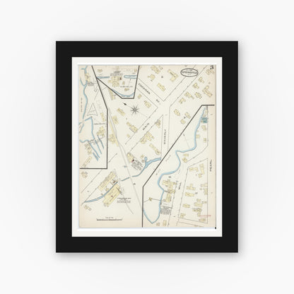 Old map wall art mockup — black gallery frame with white mat — Sanborn Fire Insurance Map from Springville, Erie County, New York (1886), Sheet #0003