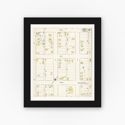 Old map wall art mockup — black gallery frame with white mat — Sanborn Fire Insurance Map from Fowler, Fresno County, California (1911), Sheet #0002
