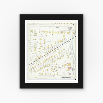 Old map wall art mockup — black gallery frame with white mat — Sanborn Fire Insurance Map from Fremont, Sandusky County, Ohio (1904), Sheet #0002