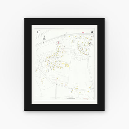 Old map wall art mockup — black gallery frame with white mat — Sanborn Fire Insurance Map from Needham, Norfolk County, Massachusetts (1937), Sheet #0010