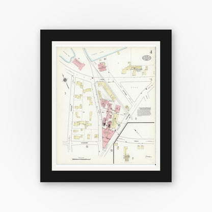 Old map wall art mockup — black gallery frame with white mat — Sanborn Fire Insurance Map from Gardner, Worcester County, Massachusetts (1914), Sheet #0004