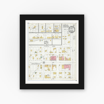 Old map wall art mockup — black gallery frame with white mat — Sanborn Fire Insurance Map from Cass City, Tuscola County, Michigan (1900) - Complete Map Set
