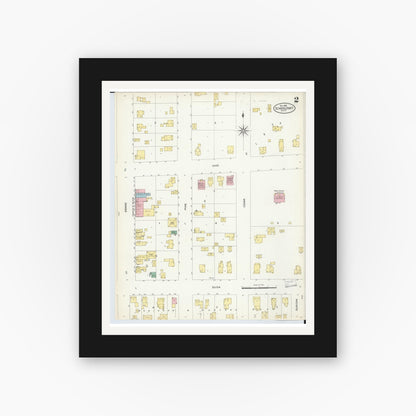 Old map wall art mockup — black gallery frame with white mat — Sanborn Fire Insurance Map from Schoolcraft, Kalamazoo County, Michigan (1908), Sheet #0002