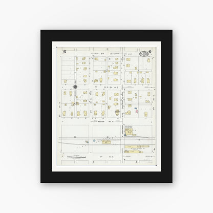 Old map wall art mockup — black gallery frame with white mat — Sanborn Fire Insurance Map from Saint James, Watonwan County, Minnesota (1924), Sheet #0006