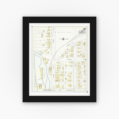 Old map wall art mockup — black gallery frame with white mat — Sanborn Fire Insurance Map from Traverse City, Grand Traverse County, Michigan (1910), Sheet #0028
