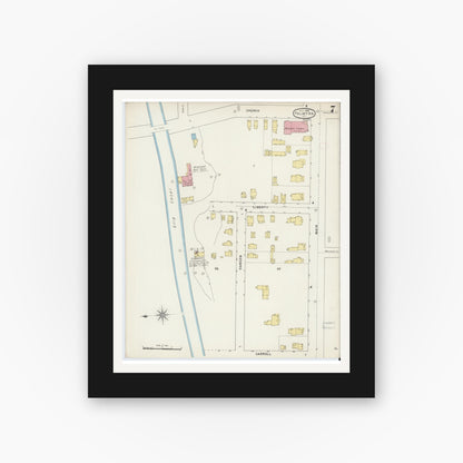 Old map wall art mockup — black gallery frame with white mat — Sanborn Fire Insurance Map from Palmyra, Wayne County, New York (1894), Sheet #0007