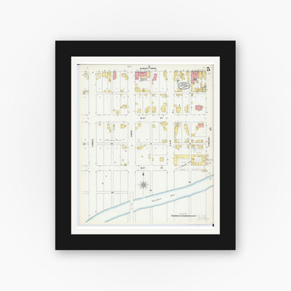 Old map wall art mockup — black gallery frame with white mat — Sanborn Fire Insurance Map from Ottawa, Putnam County, Ohio (1900), Sheet #0005