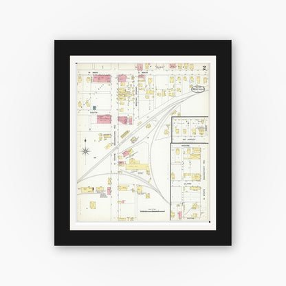 Old map wall art mockup — black gallery frame with white mat — Sanborn Fire Insurance Map from Westville, Vermilion County, Illinois (1909), Sheet #0002