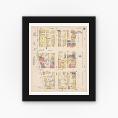 Old map wall art mockup — black gallery frame with white mat — Sanborn Fire Insurance Map from Shamokin, Northumberland County, Pennsylvania (1922), Sheet #0012