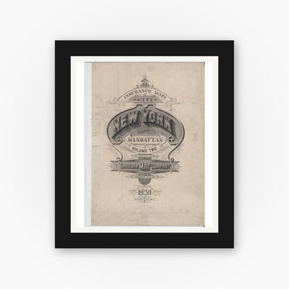 Old map wall art mockup — black gallery frame with white mat — Sanborn Fire Insurance Map from New York, Bronx, Manhattan, New York (1920), Sheet #0001