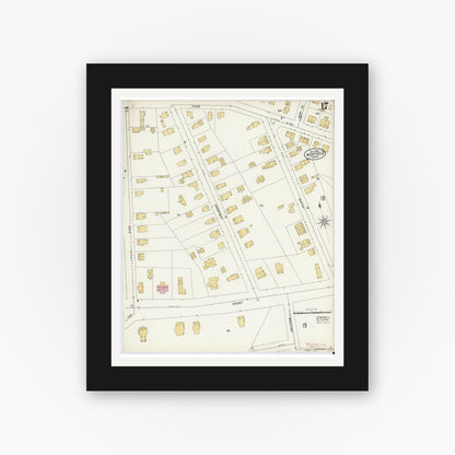 Old map wall art mockup — black gallery frame with white mat — Sanborn Fire Insurance Map from Westfield, Hampden County, Massachusetts (1905), Sheet #0017