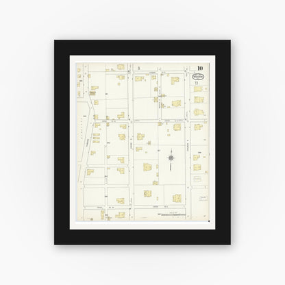 Old map wall art mockup — black gallery frame with white mat — Sanborn Fire Insurance Map from Monroe, Union County, North Carolina (1914), Sheet #0010