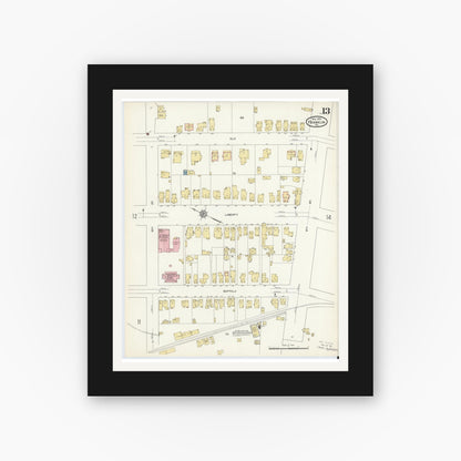 Old map wall art mockup — black gallery frame with white mat — Sanborn Fire Insurance Map from Franklin, Venango County, Pennsylvania (1912), Sheet #0013