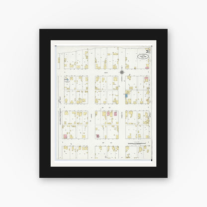 Old map wall art mockup — black gallery frame with white mat — Sanborn Fire Insurance Map from Piketon, Pike County, Ohio (1921), Sheet #0003
