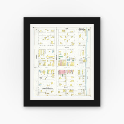 Old map wall art mockup — black gallery frame with white mat — Sanborn Fire Insurance Map from Shell Rock, Butler County, Iowa (1902), Sheet #0002