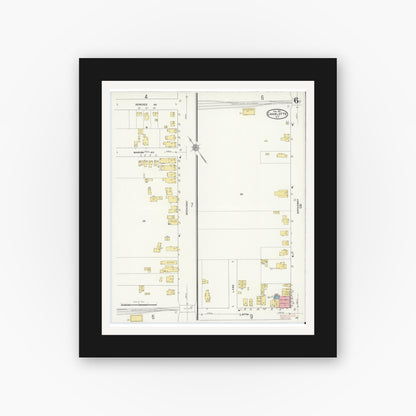 Old map wall art mockup — black gallery frame with white mat — Sanborn Fire Insurance Map from Charlotte, Monroe County, New York (1912), Sheet #0006