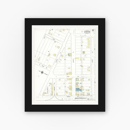 Old map wall art mockup — black gallery frame with white mat — Sanborn Fire Insurance Map from La Mesa, San Diego County, California (1911), Sheet #0003
