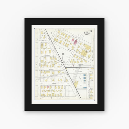Old map wall art mockup — black gallery frame with white mat — Sanborn Fire Insurance Map from Pekin, Tazewell County, Illinois (1916), Sheet #0005