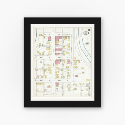 Old map wall art mockup — black gallery frame with white mat — Sanborn Fire Insurance Map from Jonesboro, Grant County, Indiana (1904), Sheet #0003