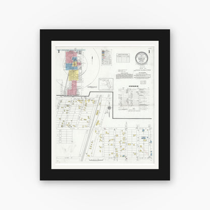 Old map wall art mockup — black gallery frame with white mat — Sanborn Fire Insurance Map from Dania, Broward County, Florida (1934) - Complete Map Set