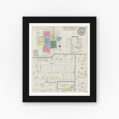 Old map wall art mockup — black gallery frame with white mat — Sanborn Fire Insurance Map from Lagrange, LaGrange County, Indiana (1910), Sheet #0001