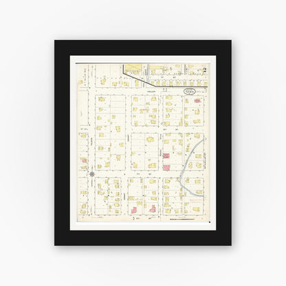 Old map wall art mockup — black gallery frame with white mat — Sanborn Fire Insurance Map from Tama, Tama County, Iowa (1915), Sheet #0002