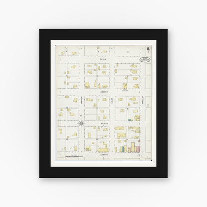 Old map wall art mockup — black gallery frame with white mat — Sanborn Fire Insurance Map from Glencoe, Mcleod County, Minnesota (1893), Sheet #0002