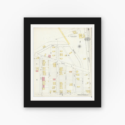 Old map wall art mockup — black gallery frame with white mat — Sanborn Fire Insurance Map from Duquesne, Allegheny County, Pennsylvania (1907), Sheet #0005
