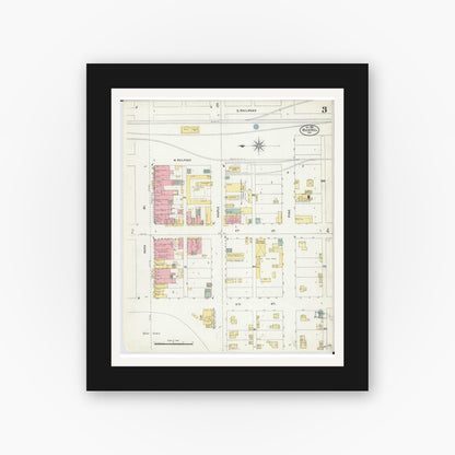 Old map wall art mockup — black gallery frame with white mat — Sanborn Fire Insurance Map from Rich Hill, Bates County, Missouri (1906), Sheet #0003