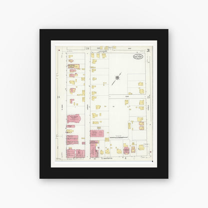 Old map wall art mockup — black gallery frame with white mat — Sanborn Fire Insurance Map from High Point, Guilford County, North Carolina (1917), Sheet #0003