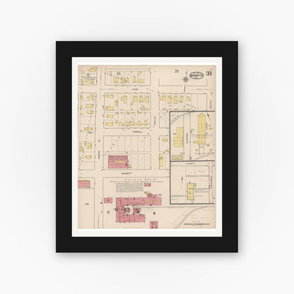 Old map wall art mockup — black gallery frame with white mat — Sanborn Fire Insurance Map from Marinette, Marinette County, Wisconsin (1921), Sheet #0031